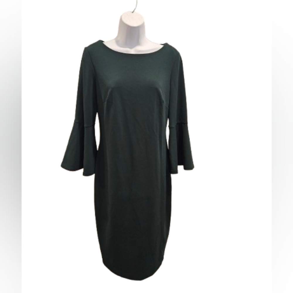 Calvin Klein Dark Green Bell Sleeve Shift Dress Size 8 NWT